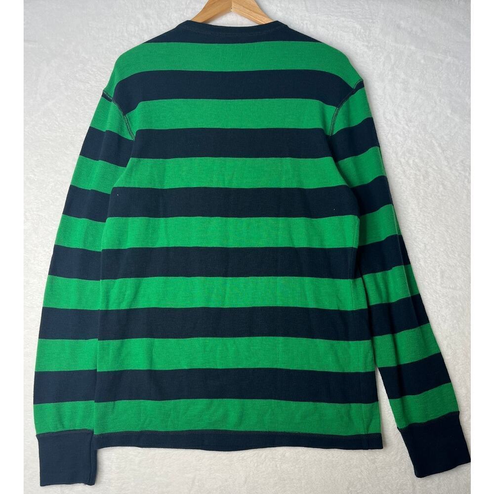 American Eagle Green Striped Waffle Thermal Long Sleeve Sz L Collegiate Preppy - Picture 2 of 8